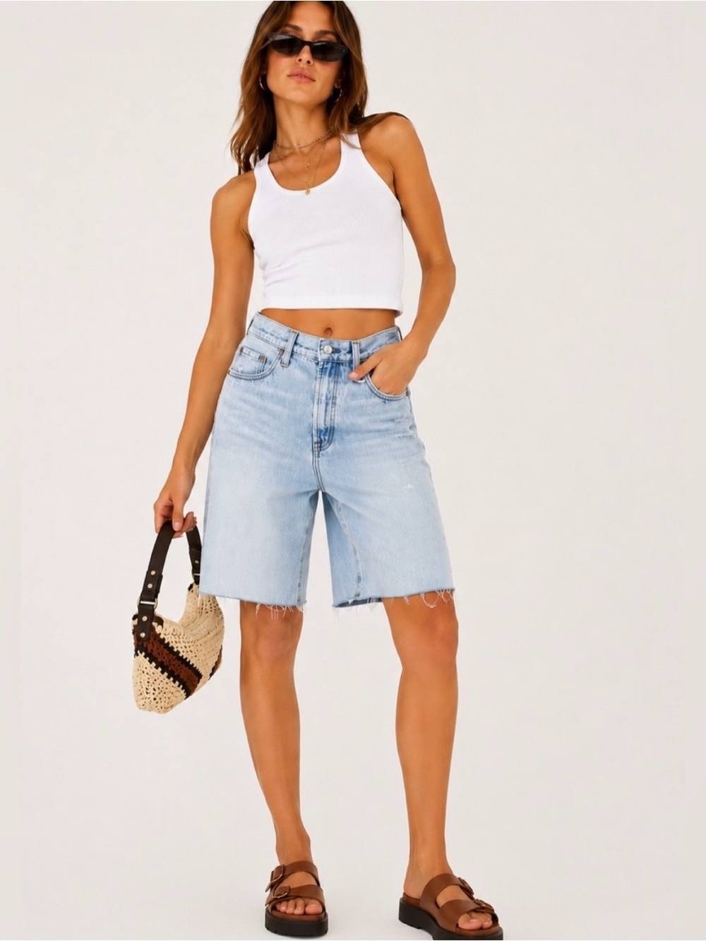 Pistola Nolan relaxed bermuda denim shorts light wash NEW